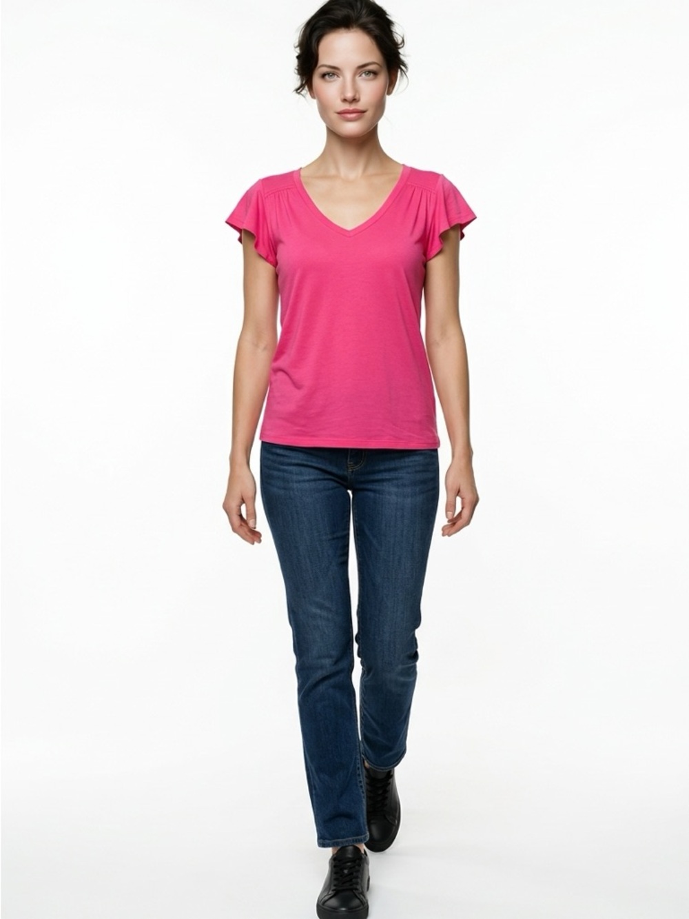 Torrid Super Soft Knit Short Sleeve Women’s 0 Flutter Sleeve V-Neck Top Pink